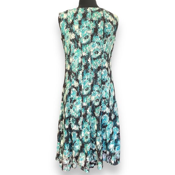 Perceptions New York Sleeveless Turquoise Floral Lace Dress Size Medium - Picture 3 of 5